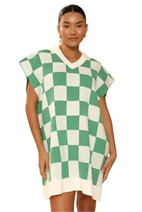 TEEK - Green Check Knit Poncho Dress