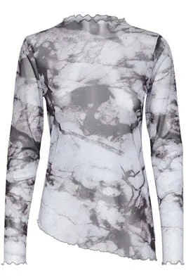 TIE DYE GRAPHIC MESH LONG SLEEVE TOP