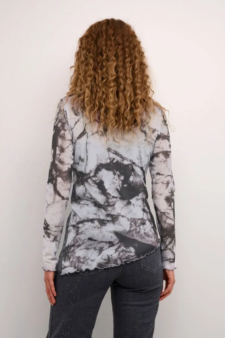 TIE DYE GRAPHIC MESH LONG SLEEVE TOP