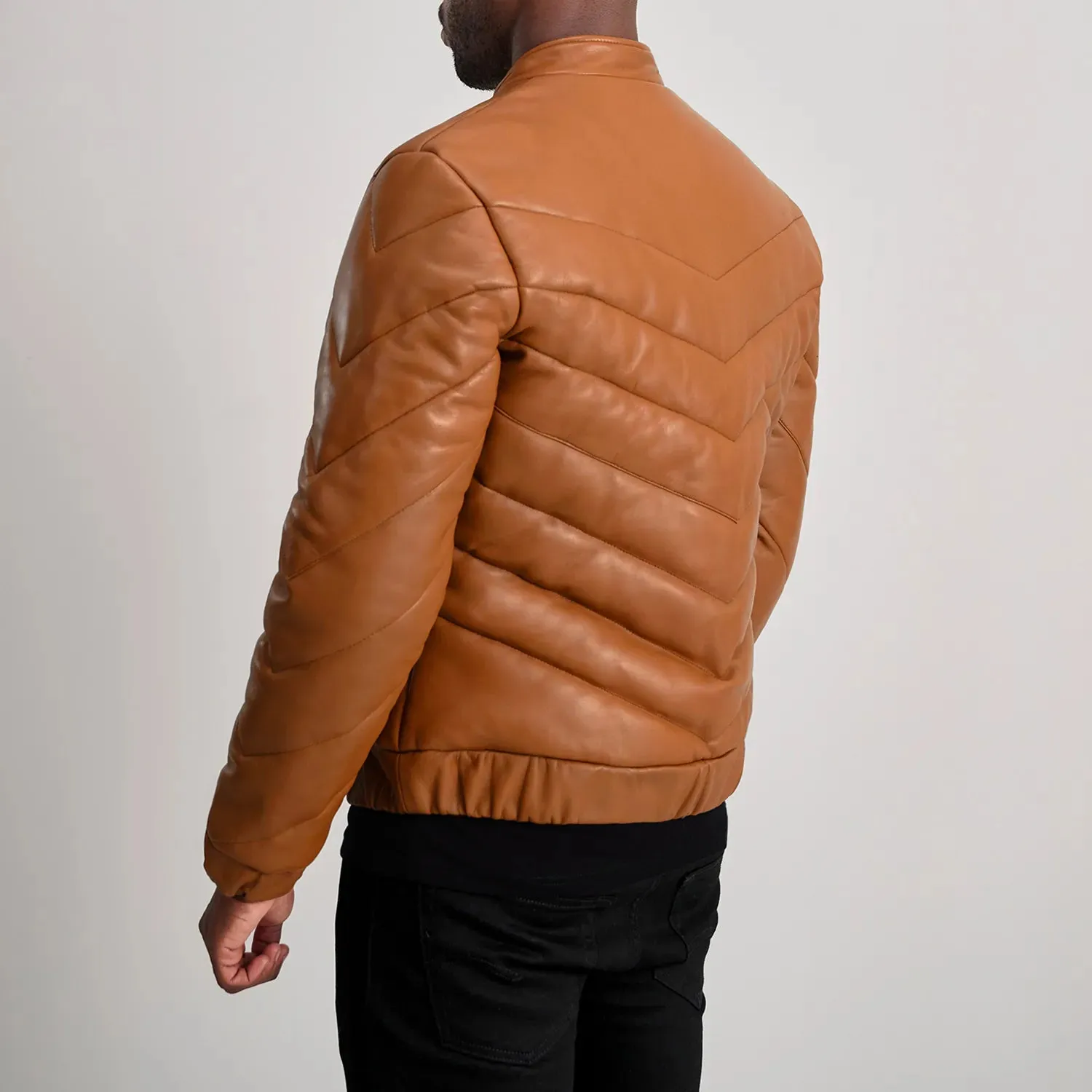 Travis Tan Leather Puffer Jacket