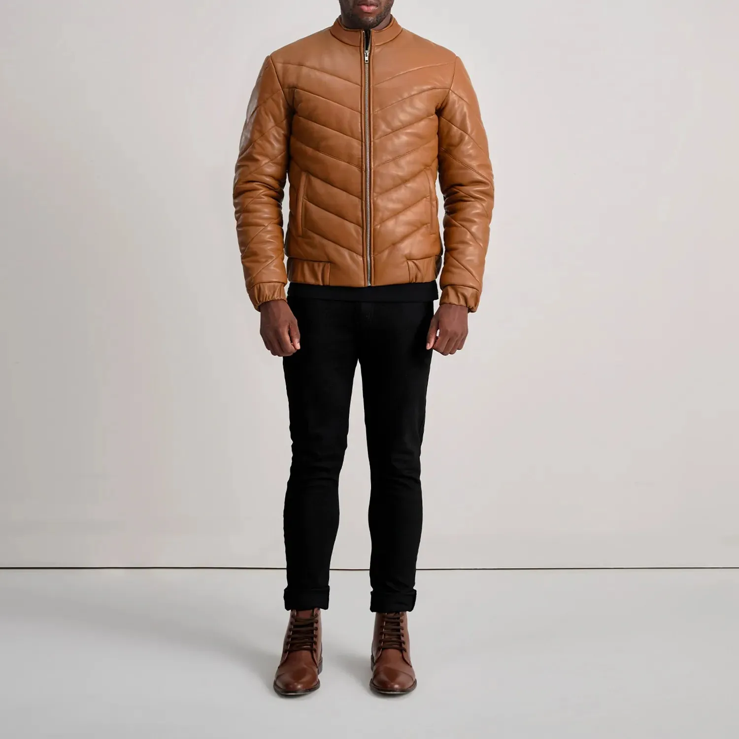 Travis Tan Leather Puffer Jacket