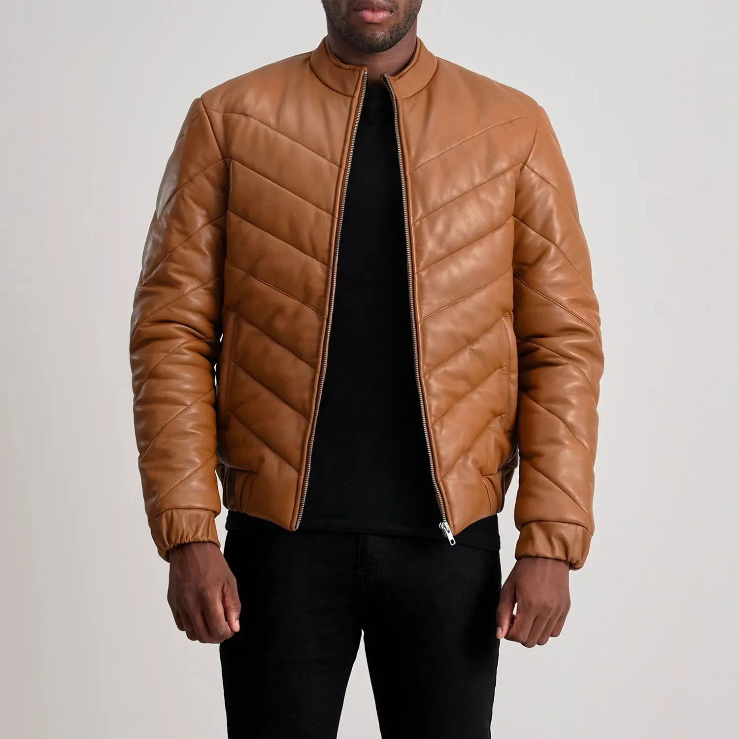 Travis Tan Leather Puffer Jacket