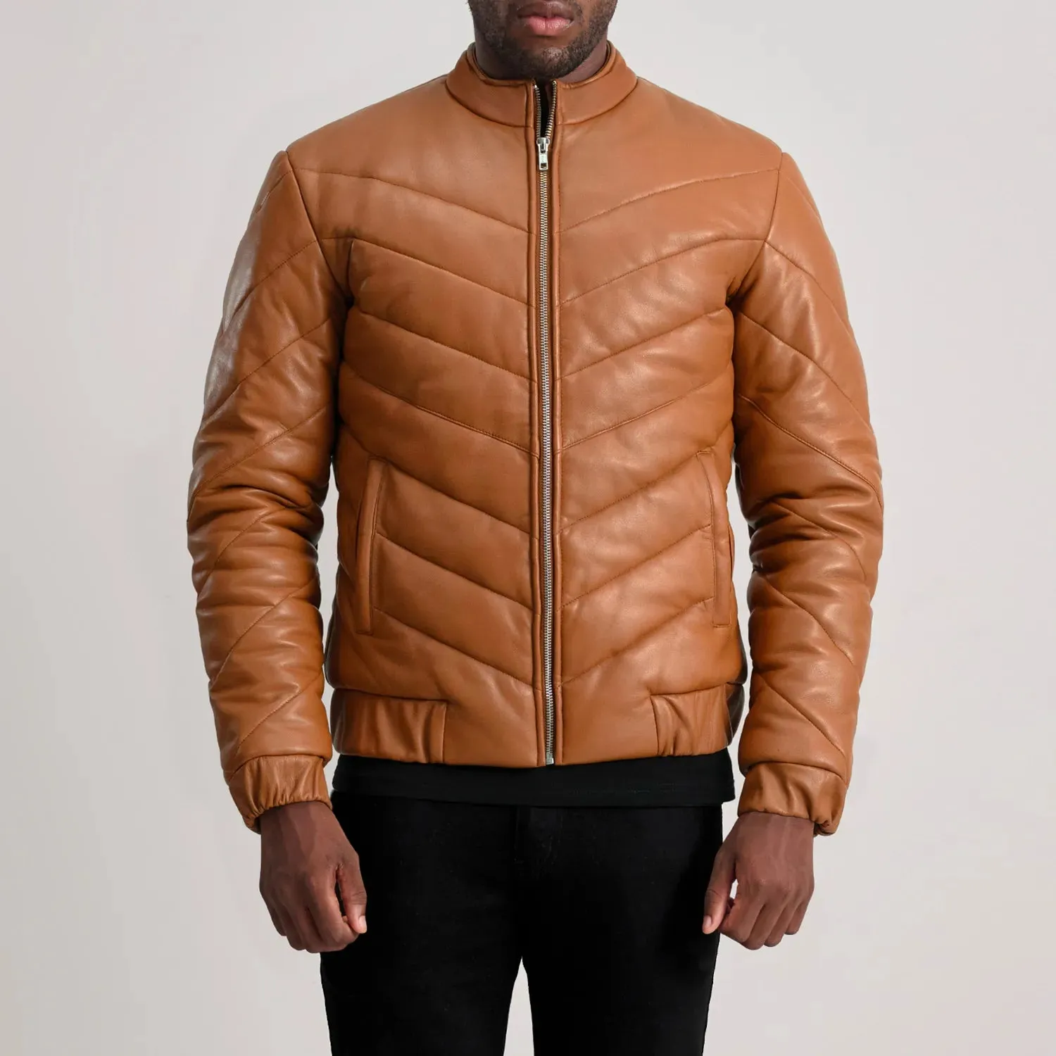 Travis Tan Leather Puffer Jacket