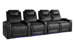 Valencia Oslo Leather Home Theater Seating Row of 4 Loveseat Right, Midnight Black