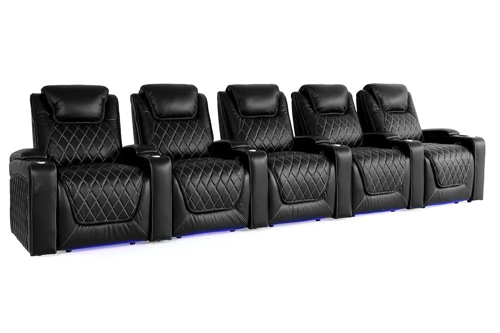 Valencia Oslo Leather Home Theater Seating Row of 5, Midnight Black