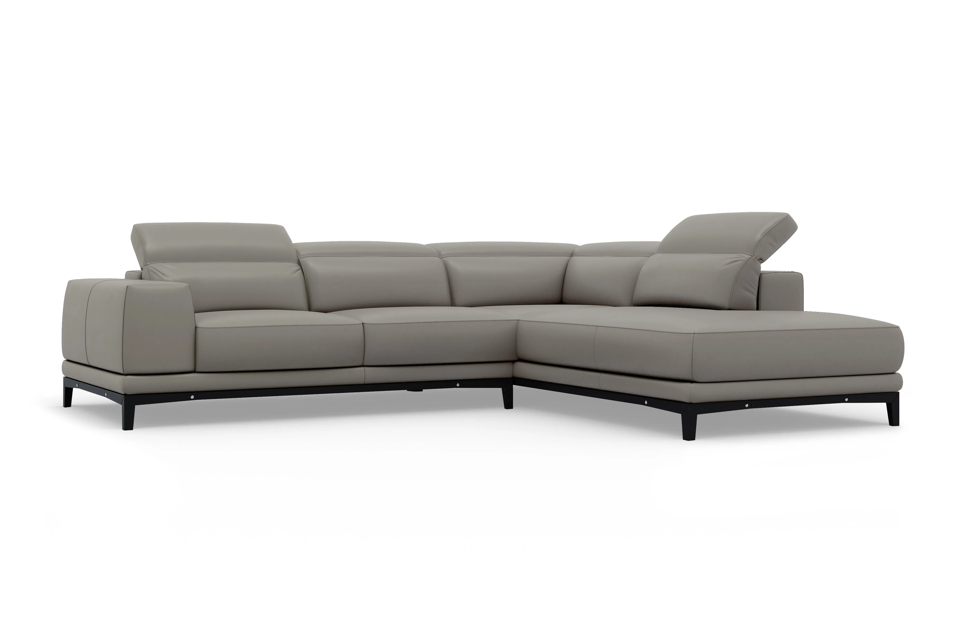 Valencia Valletta Top Grain Leather L-Shape with Right Chaise Sofa, Grey