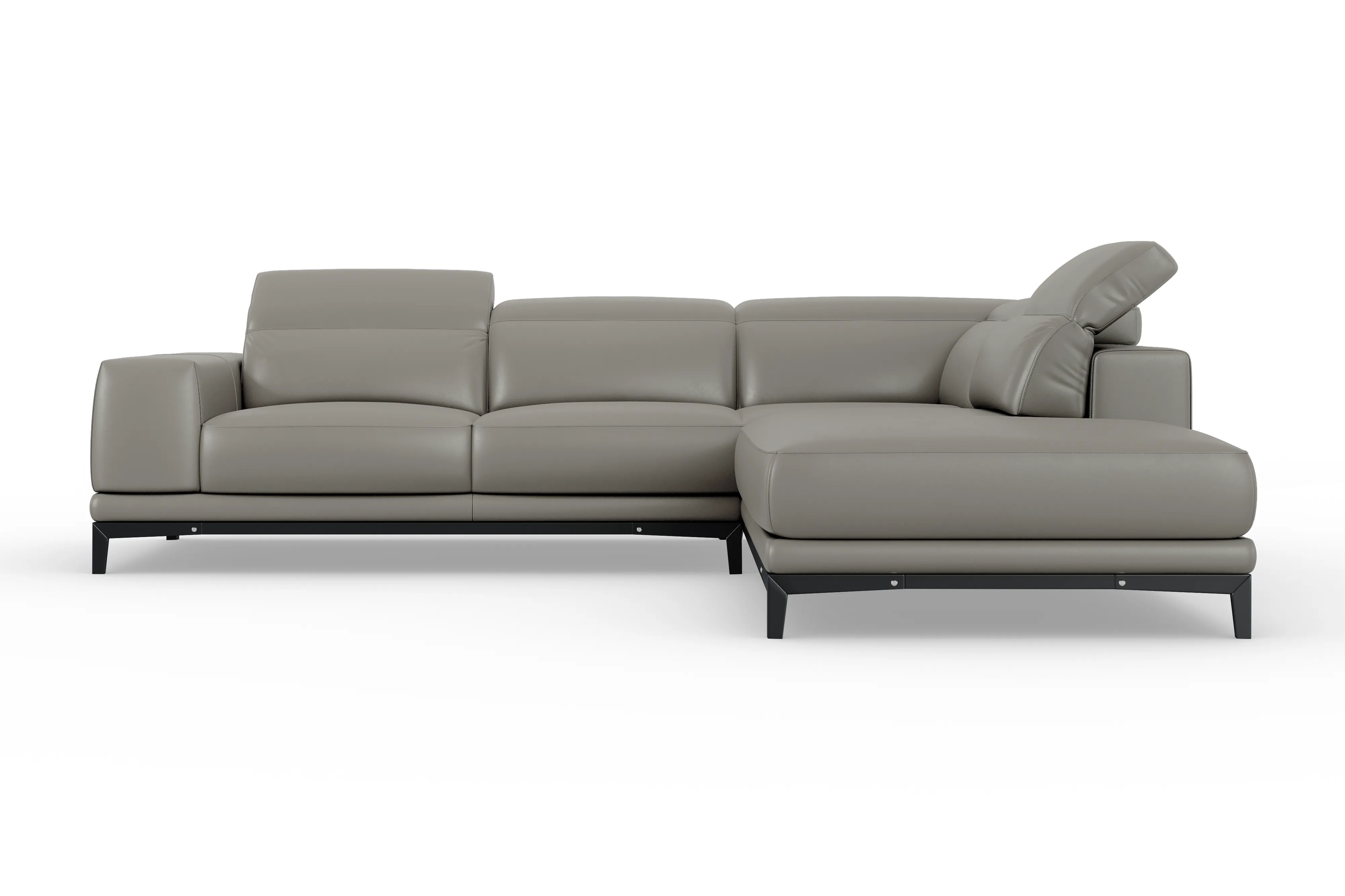 Valencia Valletta Top Grain Leather L-Shape with Right Chaise Sofa, Grey