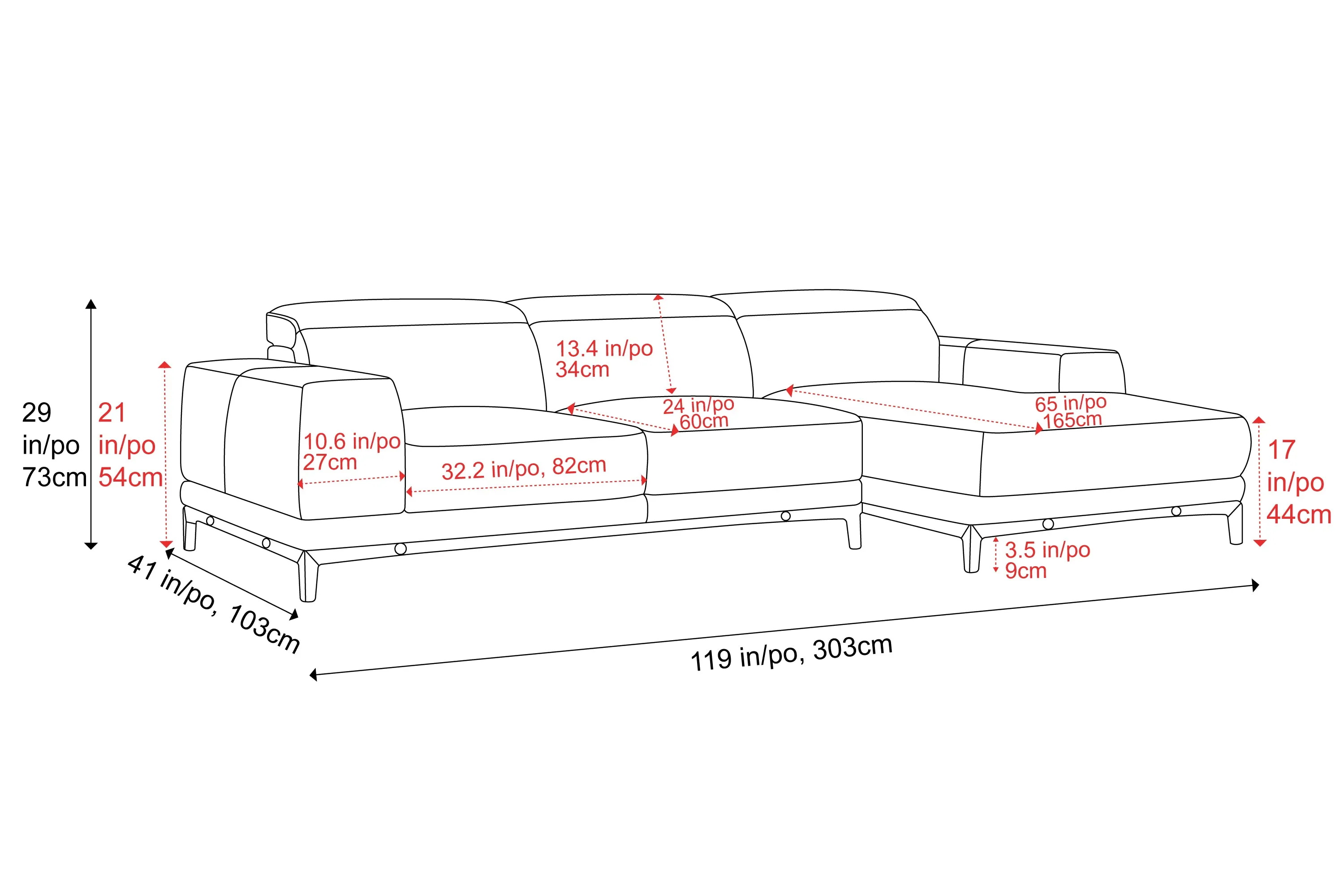 Valencia Valletta Top Grain Leather Three Seats with Right Chaise Sofa, Grey