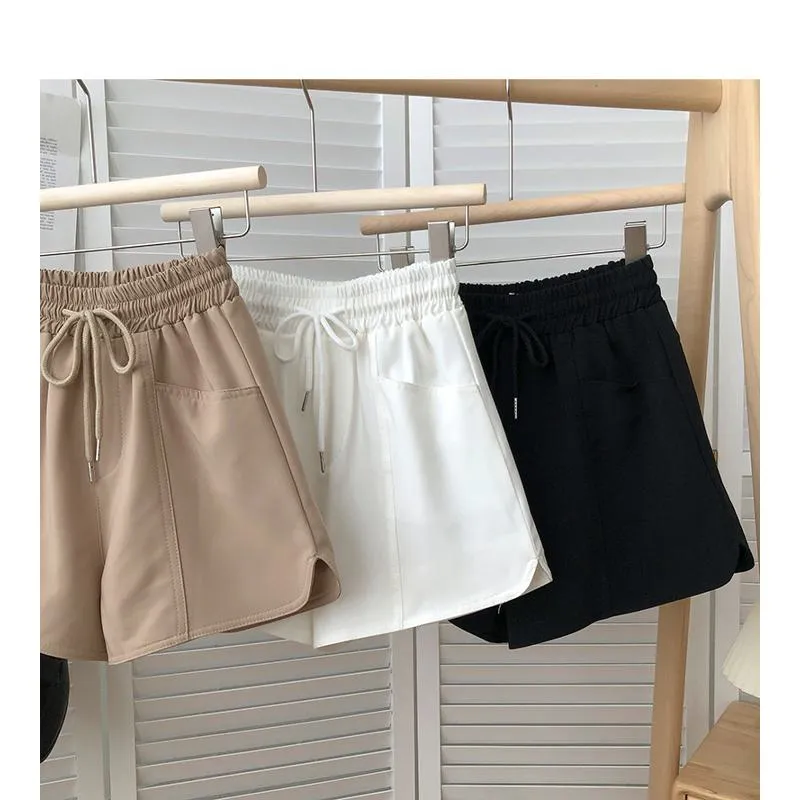 Versatile Twill Tie-Up Wide-Leg Pocket High-Waisted Shorts