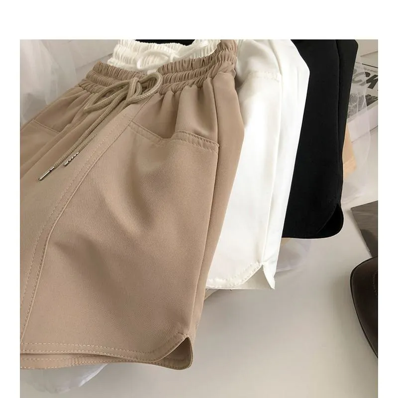 Versatile Twill Tie-Up Wide-Leg Pocket High-Waisted Shorts