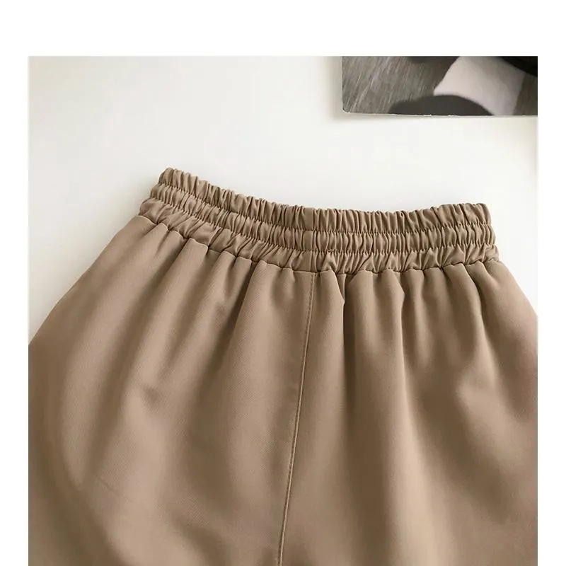 Versatile Twill Tie-Up Wide-Leg Pocket High-Waisted Shorts