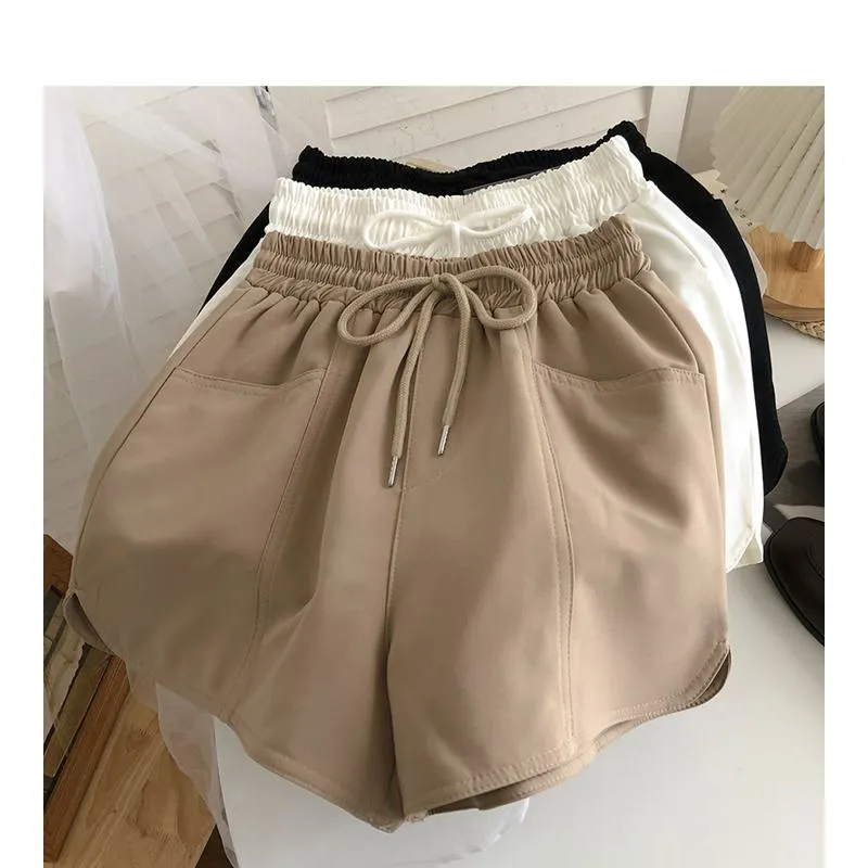 Versatile Twill Tie-Up Wide-Leg Pocket High-Waisted Shorts