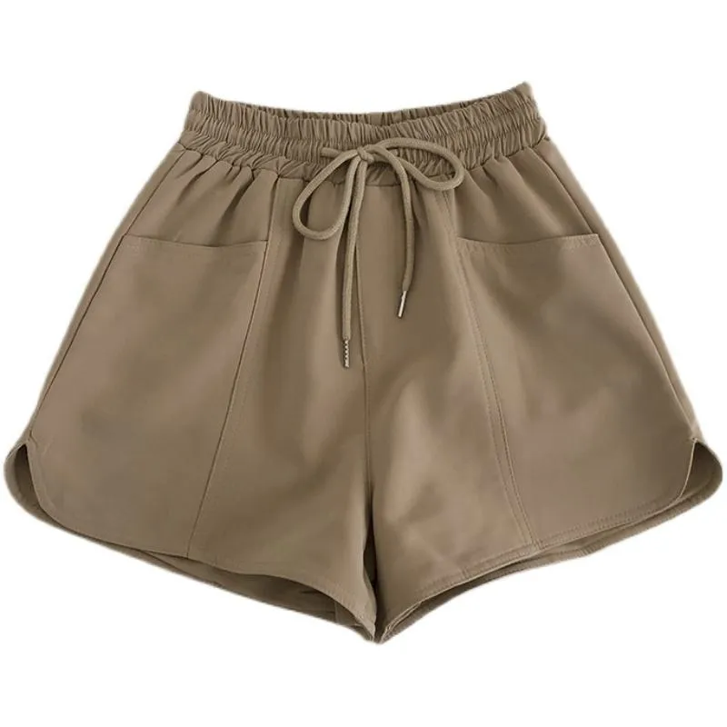 Versatile Twill Tie-Up Wide-Leg Pocket High-Waisted Shorts