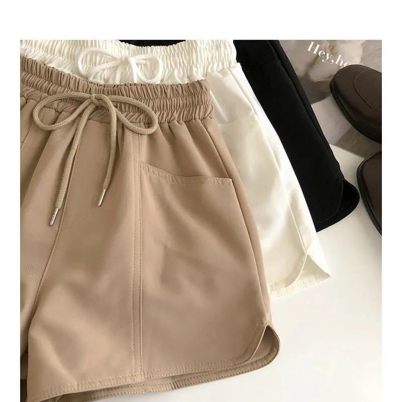 Versatile Twill Tie-Up Wide-Leg Pocket High-Waisted Shorts