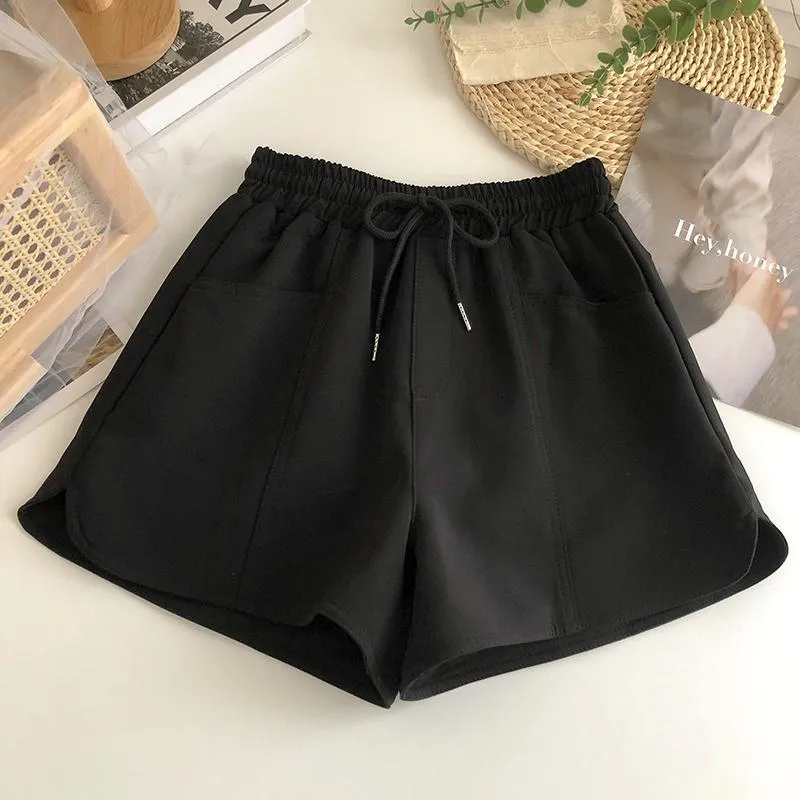 Versatile Twill Tie-Up Wide-Leg Pocket High-Waisted Shorts