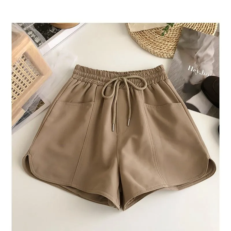 Versatile Twill Tie-Up Wide-Leg Pocket High-Waisted Shorts