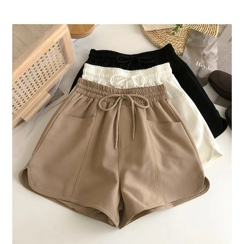 Versatile Twill Tie-Up Wide-Leg Pocket High-Waisted Shorts