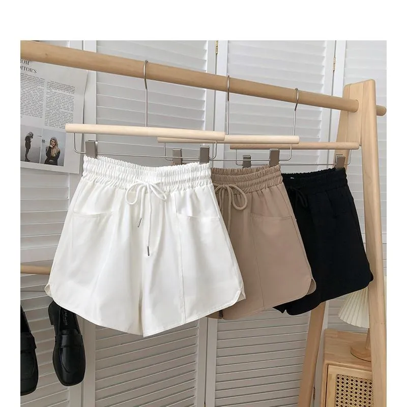 Versatile Twill Tie-Up Wide-Leg Pocket High-Waisted Shorts