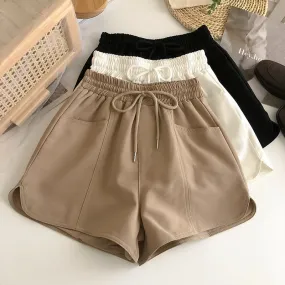 Versatile Twill Tie-Up Wide-Leg Pocket High-Waisted Shorts