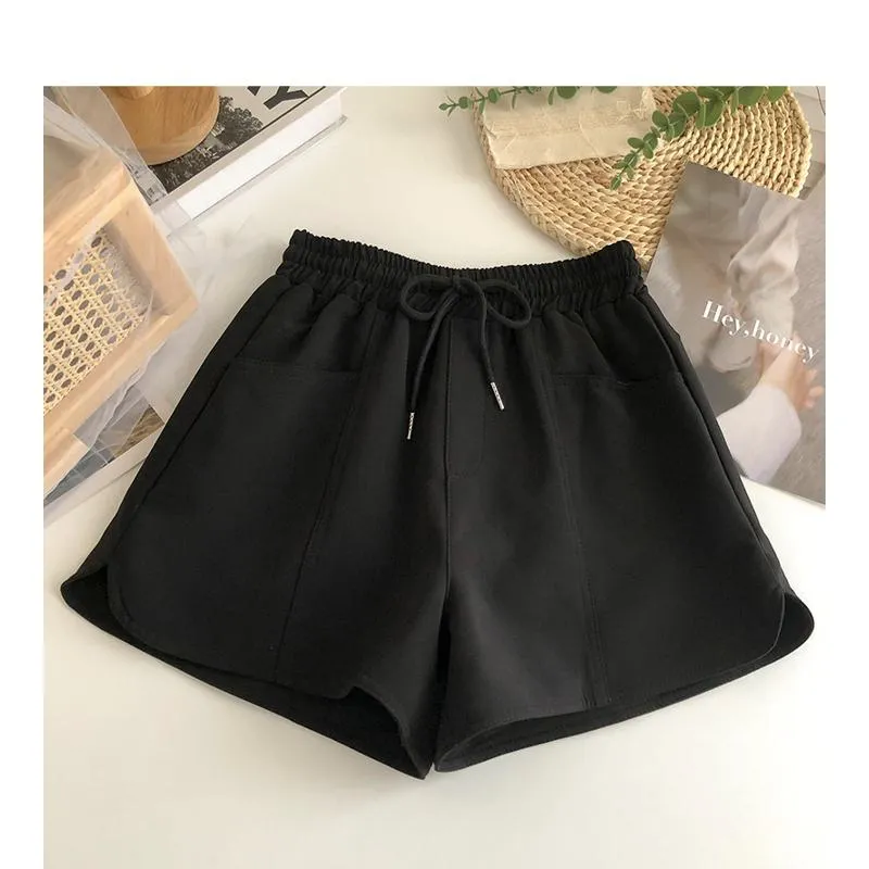 Versatile Twill Tie-Up Wide-Leg Pocket High-Waisted Shorts