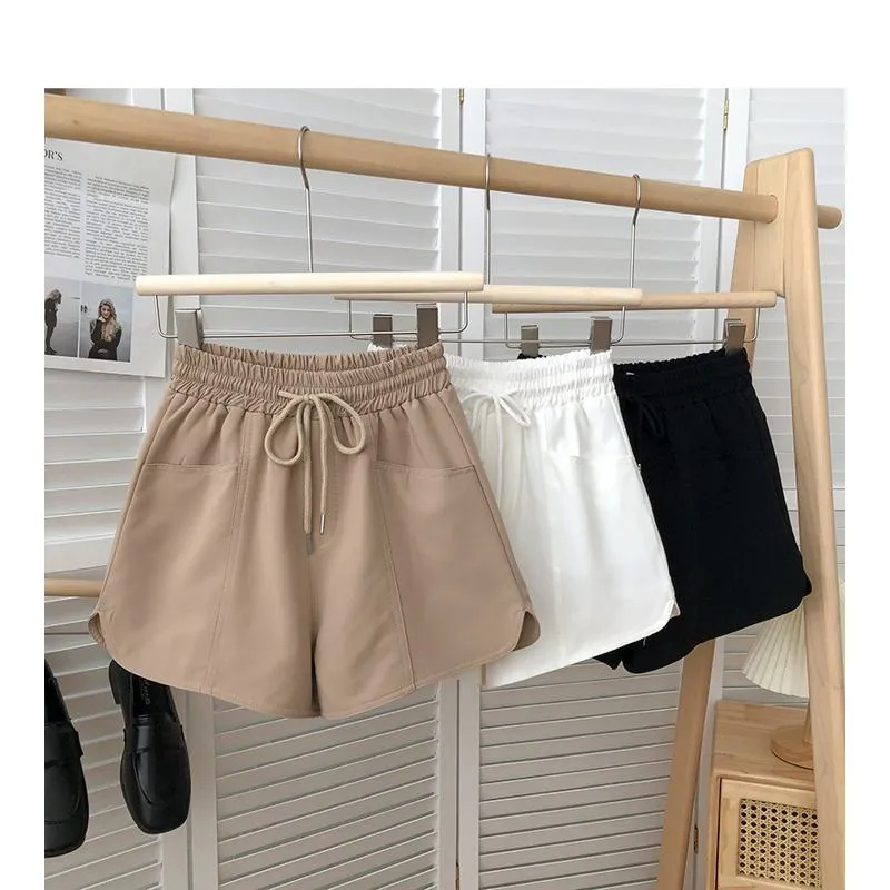 Versatile Twill Tie-Up Wide-Leg Pocket High-Waisted Shorts