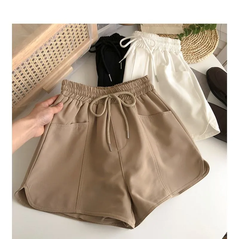 Versatile Twill Tie-Up Wide-Leg Pocket High-Waisted Shorts