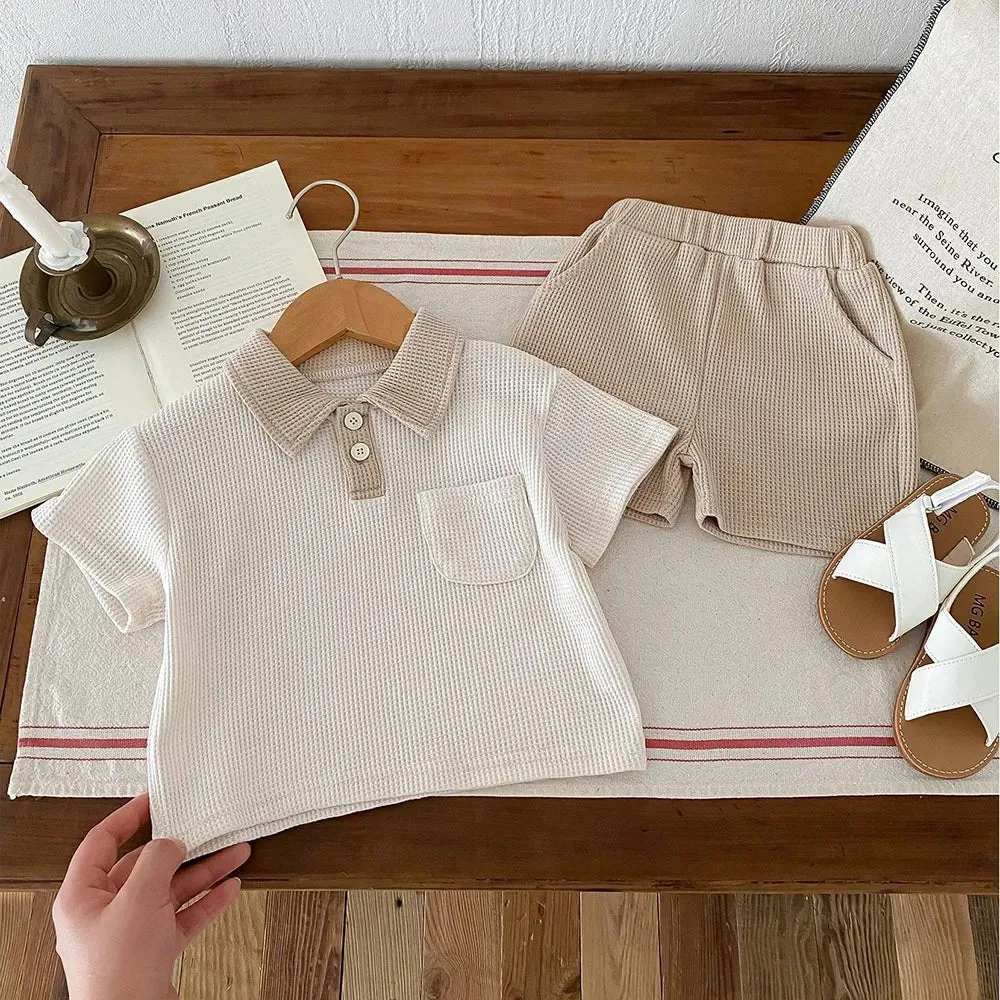 Waffle Polo Shirt & Shorts Two Piece Set