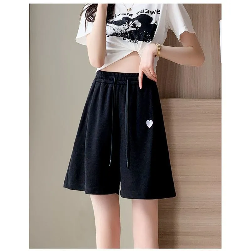 Wide-Leg Sports Houndstooth Casual Slimming Versatile High-Waisted Loose Fit Thin Shorts