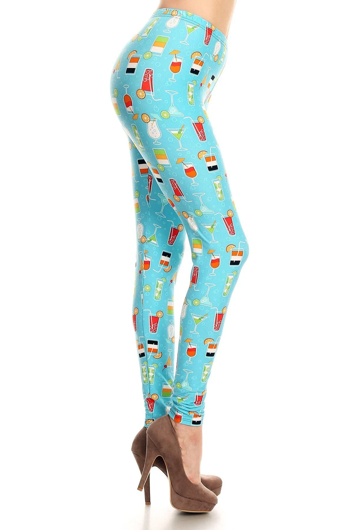 Women's 3 X 5X Colorful Cocktail Beverage Pattern Printed Leggings