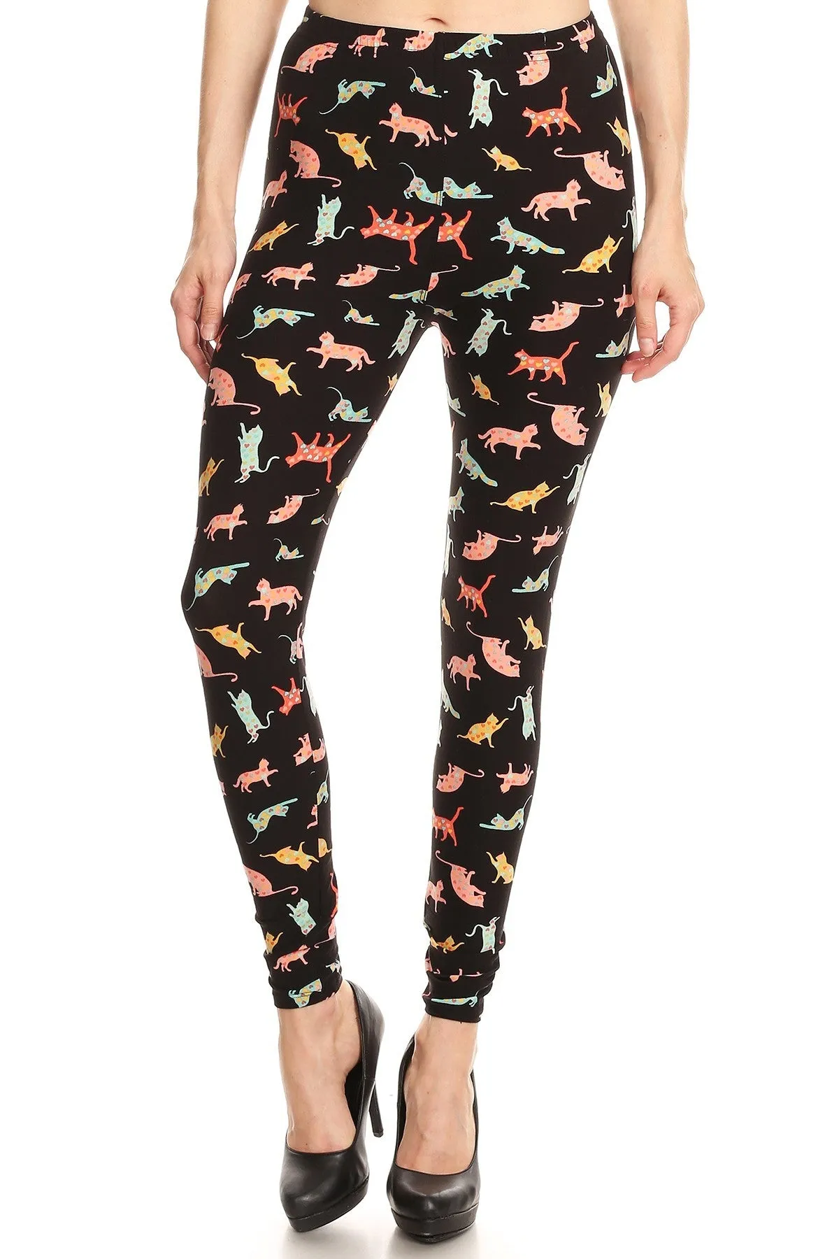 Women's 3 X 5X Playful Cats Pattern Printed Leggings