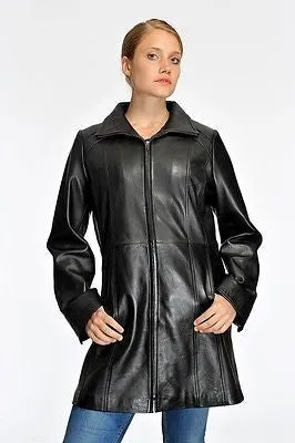 WOMEN'S LONG PARKA BUTTER SOFT LAMB SWING LEATHER COAT WITH 2 POCKETS BIG CUT