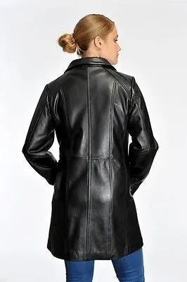 WOMEN'S LONG PARKA BUTTER SOFT LAMB SWING LEATHER COAT WITH 2 POCKETS BIG CUT