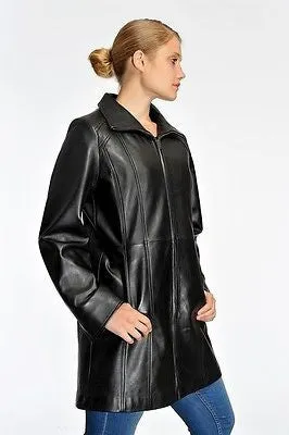 WOMEN'S LONG PARKA BUTTER SOFT LAMB SWING LEATHER COAT WITH 2 POCKETS BIG CUT