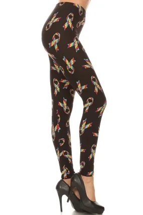 Women's Plus Rainbow Autism Ribbon Pattern Printed Leggings