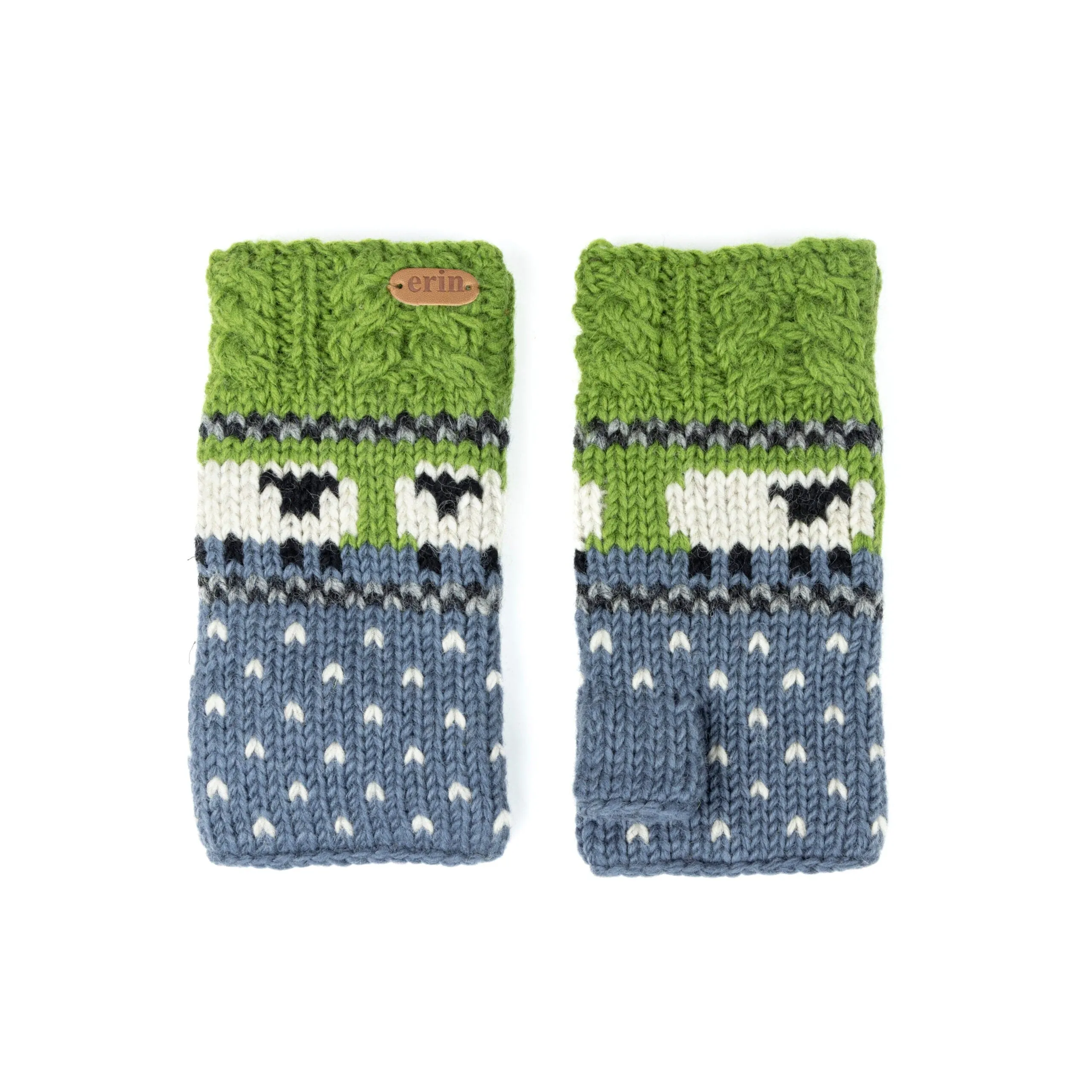 Wool  Sheep Handwarmers - Blue and Green